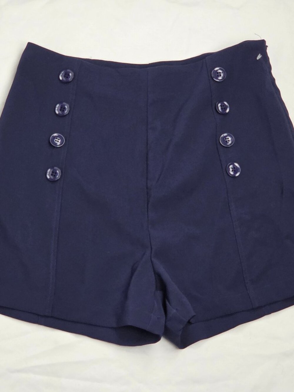 navy blue high-waisted sailor-style shorts size L NWT Belle Poque